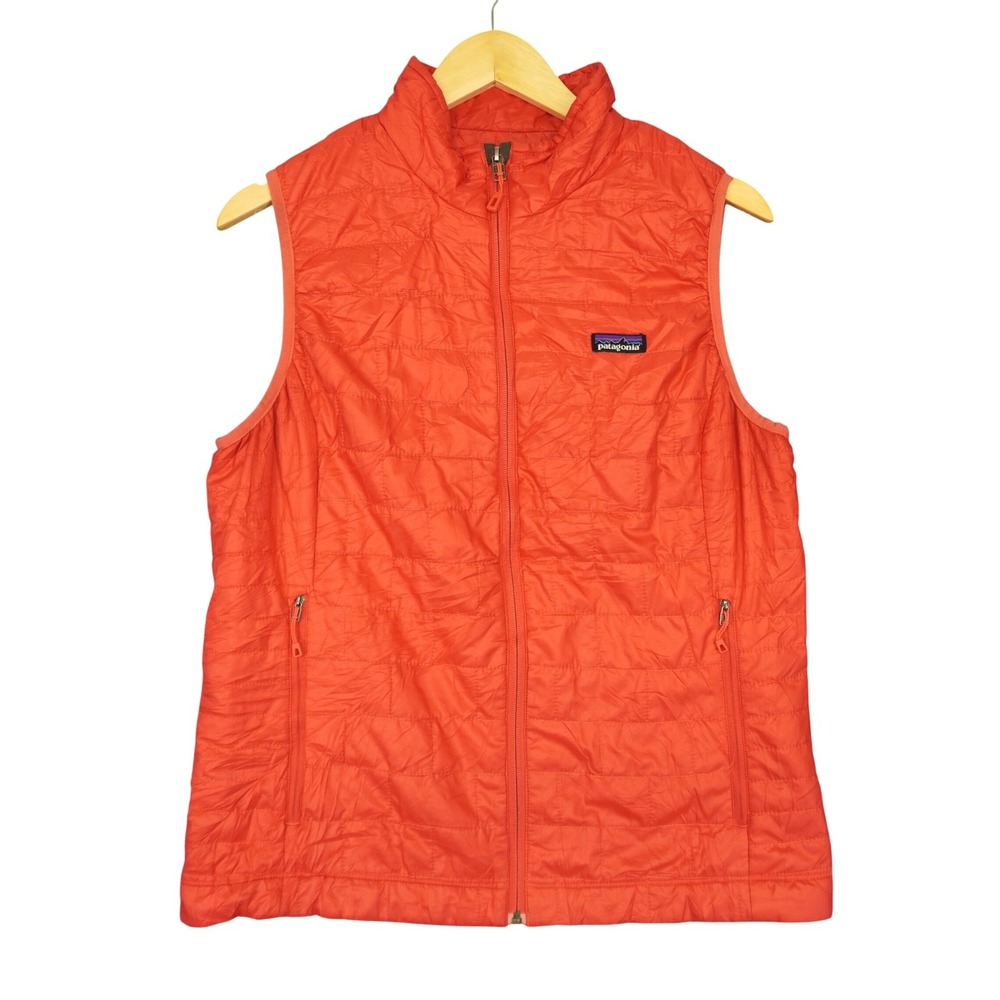 Patagonia Nano Puff Vest Womens L Red Orange Quilted Primaloft Full Zip Puffer